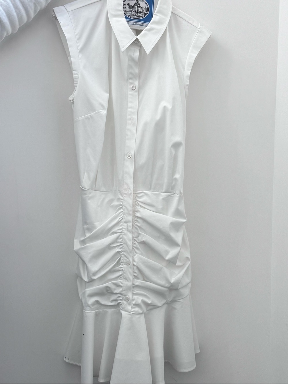 Veronica Beard White Cotton Poplin Ruched Sleeveless Shirt Dress Size 12